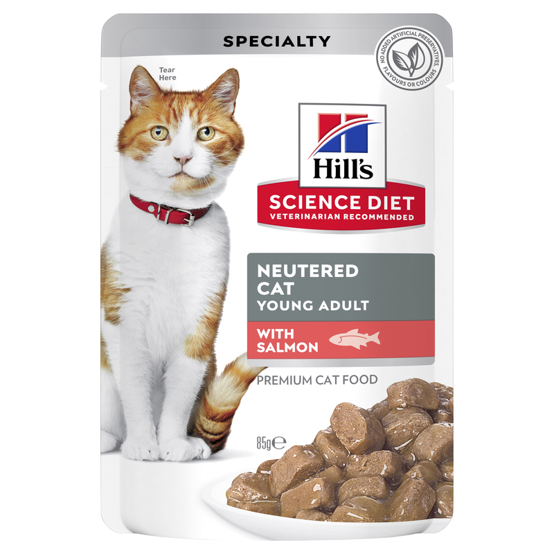 Hills Science Diet Young Adult Neutered Cat with Salmon 85g x 12 Pouches 1